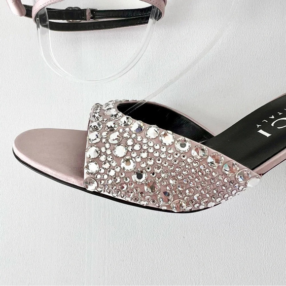 NEW GUCCI  Crystal Embellished GG Ankle Wrap Light Pink High Heel Sandals US 9.5 - Picture 8 of 13